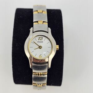Pulsar Women's Watch 20MM White Dial Two Tone Bracelet Band 6.5" New Battery